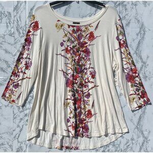 JM Collection Womens 3X Floral Print Cream 3/4 Sleeve Top Rayon & Spandex